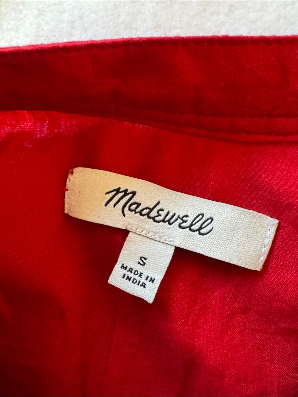 Madewell Cotton Viscose Balloon Sleeve Blouse Red Button Front Peasant Top Sz S - Picture 2 of 8